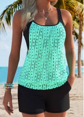 Cyan swimwear,Plain Color swimwear,ROTITA Cyan Pocket Mid Waisted Tankini Set