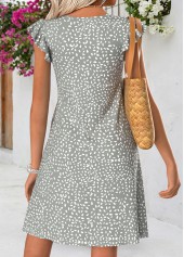 Grey dresses,Geometric dresses,Everyday dresses,Casual dresses,ROTITA Grey Geometric Print Shirred Short V Neck Dress
