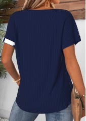 Navy tops,Dot tops,ROTITA Patchwork Polka Dot Navy Round Neck T Shirt