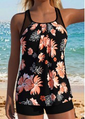 schwarzes Tankini-Top von Rotita mit Patchwork-Blumenmuster und mittelhohem Bund-Kein Boden