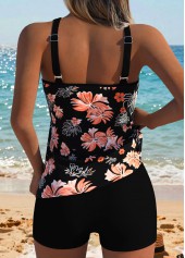 schwarzes Tankini-Top von Rotita mit Patchwork-Blumenmuster und mittelhohem Bund-Kein Boden
