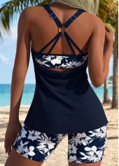 ROTITA Blue Tummy Coverage Floral Print Mid Waisted Tankini Set