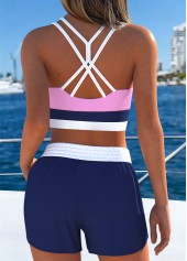 Navy swimwear,Contrast Color swimwear,ROTITA Navy Layered Mid Waisted Bikini Set