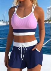 Navy swimwear,Contrast Color swimwear,ROTITA Navy Layered Mid Waisted Bikini Set