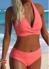 ROTITA Coral Mid Waisted Cross Bikini Set