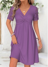 ROTITA Purple Twist Short V Neck Dress