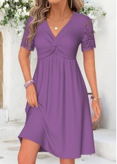Purple dresses,Plain Color dresses,Everyday dresses,Casual dresses,ROTITA Purple Twist Short V Neck Dress