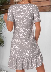 Grey dresses,Dot dresses,Everyday dresses,Casual dresses,ROTITA Grey Polka Dot Tummy Coverage Short V Neck Dress