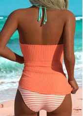 Coral swimwear,Striped swimwear,Geometric swimwear,ROTITA Coral Striped Mid Waisted Tankini Set
