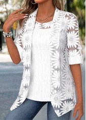 ROTITA Two-piece White Round Neck Cardigan and Tank Top