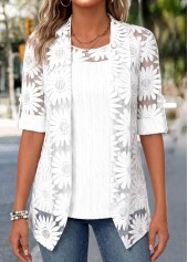White tops,Plain Color tops,ROTITA Two-piece White Round Neck Cardigan and Tank Top