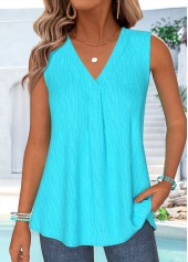 ROTITA Curved Hem Cyan V Neck Sleeveless Tank Top