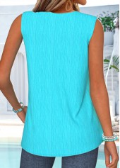 Cyan tops,Plain Color tops,ROTITA Curved Hem Cyan V Neck Sleeveless Tank Top