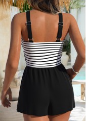 Black swimwear,Striped swimwear,Geometric swimwear,ROTITA Black Criss Cross Striped One Piece Swimwear
