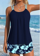 Ensemble tankini taille mi-haute à lacets et imprimé floral Rotita Navy