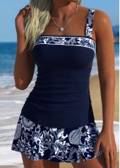 Navy swimwear,Animal Print swimwear,ROTITA Navy Tie Marine Life Print Mid Waisted Tankini Set