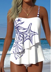 White swimwear,Animal Print swimwear,ROTITA White Layered Marine Life Print Mid Waisted Tankini Set