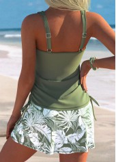 Sage Green swimwear,Plants swimwear,ROTITA Sage Green Leaf Print Mid Waisted Tankini Set