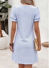 Blue dresses,Striped dresses,Geometric dresses,Everyday dresses,Casual dresses,ROTITA Blue Striped Double Side Pockets Short Split Neck Dress