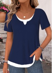 ROTITA Fake 2in1 Navy Round Neck Short Sleeve T Shirt