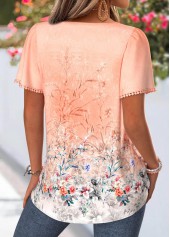 Orange tops,Floral tops,Plants tops,ROTITA Tummy Coverage Floral Print Orange Square Neck Blouse