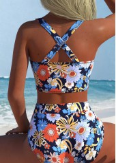 Multi Color swimwear,Floral swimwear,Plants swimwear,ROTITA Multi Color Pull On Floral Print Bikini Set
