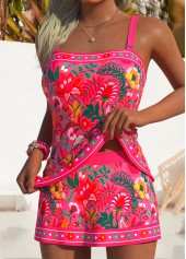 Hot Pink swimwear,Tribal swimwear,ROTITA Hot Pink Criss Cross High Waisted Tankini Set