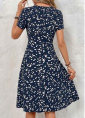 Navy dresses,Floral dresses,Plants dresses,Everyday dresses,Casual dresses,ROTITA Navy Floral Print Tummy Coverage V Neck Dress