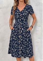 Navy dresses,Floral dresses,Plants dresses,Everyday dresses,Casual dresses,ROTITA Navy Floral Print Tummy Coverage V Neck Dress