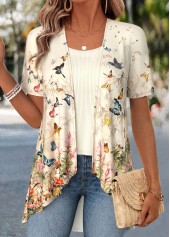 ROTITA Floral Print Light Yellow Fake Two Piece Twinset