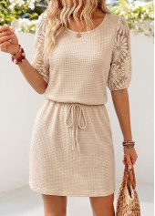 ROTITA Beige Short Round Neck Half Sleeve Dress