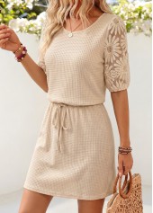 Beige dresses,Plain Color dresses,Everyday dresses,Casual dresses,ROTITA Beige Short Round Neck Half Sleeve Dress