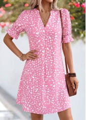 Pink dresses,Dot dresses,Everyday dresses,Casual dresses,ROTITA Pink Polka Dot Tummy Coverage Short Split Neck Dress
