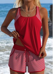 ROTITA Tummy Coverage Red Striped Mid Waisted Tankini Set