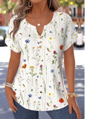 ROTITA Tummy Coverage Floral Print Multi Color Split Neck Blouse