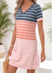 Multi Color dresses,Striped dresses,Geometric dresses,Everyday dresses,Casual dresses,ROTITA Multi Color Tummy Coverage Short V Neck Dress