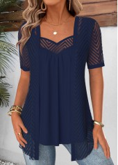 ROTITA Navy Heart Collar Short Sleeve Fake Two Piece Twinset