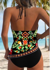 Black swimwear,Plants swimwear,Floral swimwear,ROTITA Black Tube Random Floral Print Tankini Top