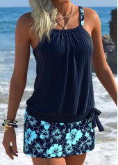 Rotita marineblauer Blouson-Tankini mit Blumenmuster und mittelhohem Bund