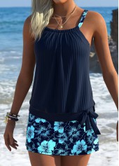 Navy swimwear,Floral swimwear,Plants swimwear,ROTITA Navy Blouson Floral Print Mid Waisted Tankini Set