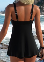 Black swimwear,Contrast Color swimwear,ROTITA Black High Elasticity Detail Tankini Top