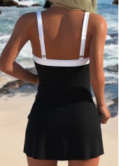 Black swimwear,Plain Color swimwear,ROTITA Black Mid Waisted Tummy Coverage Tankini Set