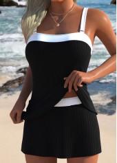 Black swimwear,Plain Color swimwear,ROTITA Black Mid Waisted Tummy Coverage Tankini Set