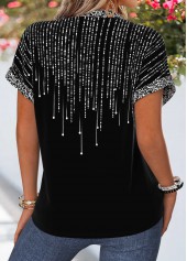 Black tops,Ombre tops,ROTITA Tummy Coverage Ombre Black Split Neck Short Sleeve Blouse
