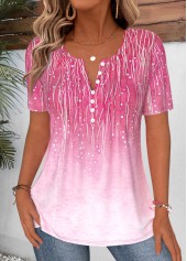 ROTITA Curved Hem Ombre Hot Pink Split Neck T Shirt