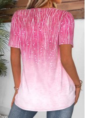 Hot Pink tops,Ombre tops,ROTITA Curved Hem Ombre Hot Pink Split Neck T Shirt