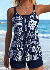 Rotita Plus Size Tankini-Set mit Schnürung in Marineblau mittelhoch geschnitten marineblau