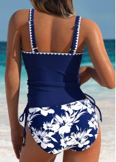 Navy swimwear,Floral swimwear,Plants swimwear,ROTITA Navy Tummy Coverage Floral Print Mid Waisted Tankini Set