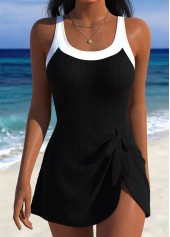 ROTITA Black Adjustable Tie One Piece Swimdress