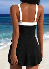 Black swimwear,Plain Color swimwear,ROTITA Black Adjustable Tie One Piece Swimdress